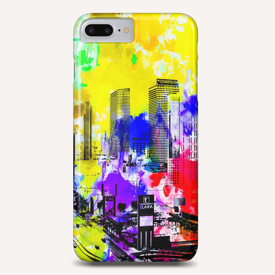 building of the hotel and casino at Las Vegas, USA with blue yellow red green purple painting abstract background Phone Case by Timmy333