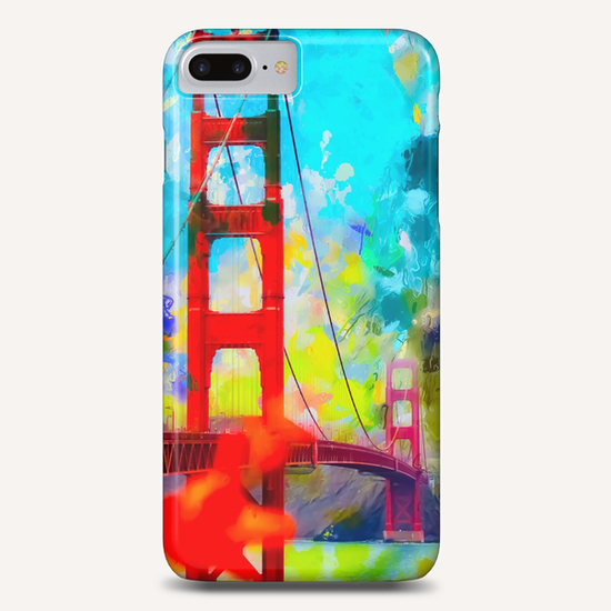 Golden Gate bridge, San Francisco, USA with blue yellow green painting abstract background Phone Case by Timmy333
