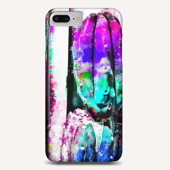 cactus with wood background in painting texture abstract in pink purple green blue Phone Case by Timmy333