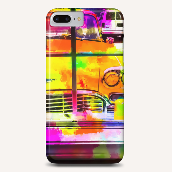 yellow classic taxi car with colorful painting abstract in pink orange green Phone Case by Timmy333