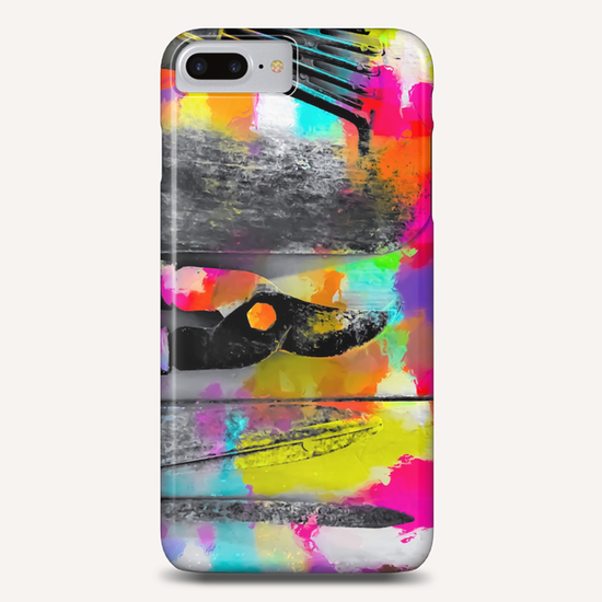 gardening tool with colorful wood painting abstract background in pink yellow blue orange purple Phone Case by Timmy333