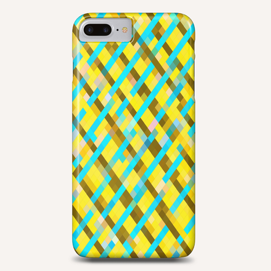 geometric pixel square pattern abstract background in yellow blue brown Phone Case by Timmy333