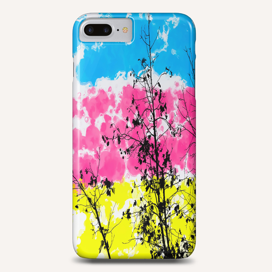 tree branch with leaf and painting texture abstract background in blue pink yellow Phone Case by Timmy333