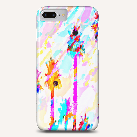 palm tree with colorful painting texture abstract background in pink blue yellow red Phone Case by Timmy333