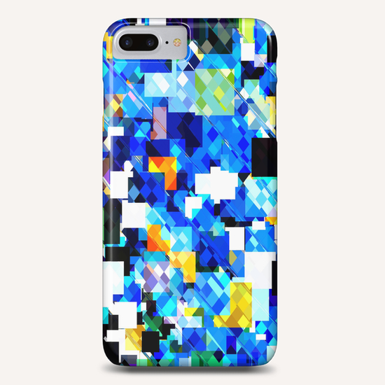 geometric square pixel pattern abstract in blue brown Phone Case by Timmy333