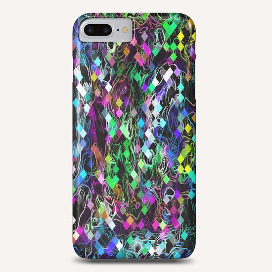 psychedelic geometric pixel abstract pattern in green blue pink yellow black Phone Case by Timmy333