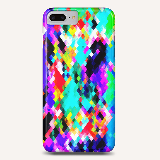 psychedelic geometric pixel abstract pattern in blue green purple pink yellow red Phone Case by Timmy333