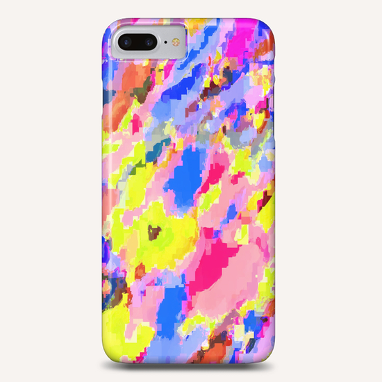 psychedelic geometric square pixel pattern abstract in pink yellow blue Phone Case by Timmy333