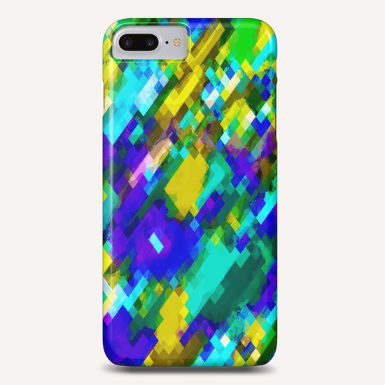 psychedelic geometric square pixel pattern abstract in green yellow blue purple Phone Case by Timmy333