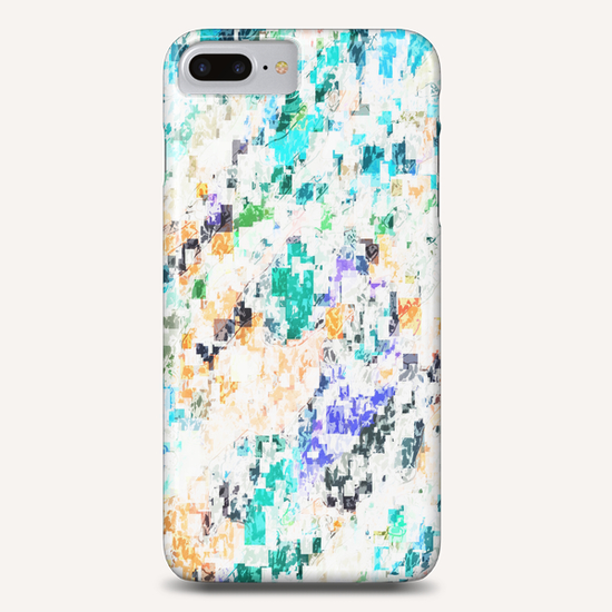 psychedelic geometric square pixel pattern abstract in blue green purple orange Phone Case by Timmy333