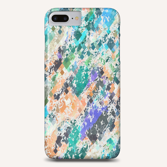 psychedelic geometric square pixel pattern abstract in green blue purple orange Phone Case by Timmy333