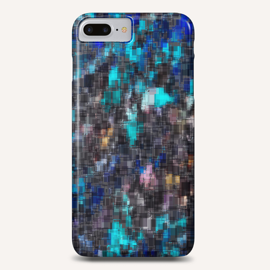 psychedelic geometric square pattern abstract background in blue pink and black Phone Case by Timmy333