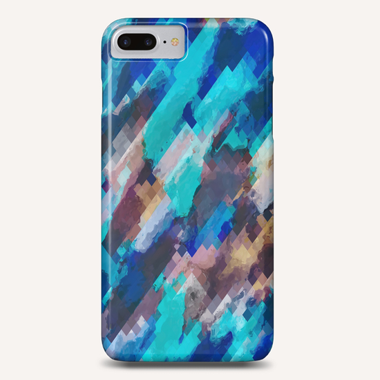 camouflage geometric pixel square pattern abstract in blue and brown Phone Case by Timmy333