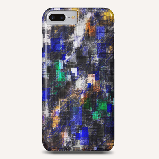 psychedelic geometric square pixel pattern abstract background in blue green brown black Phone Case by Timmy333