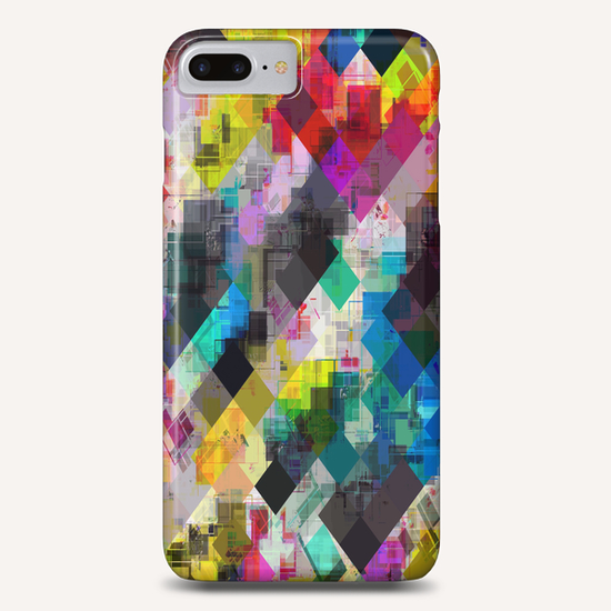 psychedelic square pixel pattern abstract background in red pink blue yellow green Phone Case by Timmy333