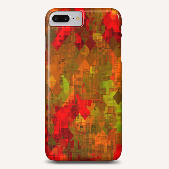 psychedelic square pixel pattern abstract background in red orange green Phone Case by Timmy333