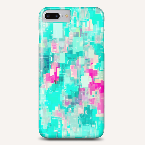 psychedelic geometric square pixel pattern abstract background in blue and pink Phone Case by Timmy333