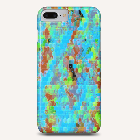 psychedelic geometric square pattern abstract background in blue brown green Phone Case by Timmy333