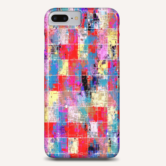 psychedelic geometric square pixel pattern abstract background in red pink blue yellow Phone Case by Timmy333