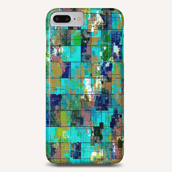 psychedelic geometric square pixel pattern abstract background in blue green brown Phone Case by Timmy333