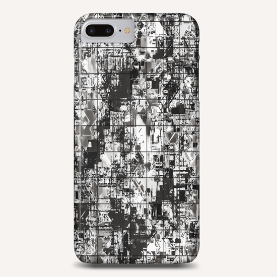 psychedelic geometric square pattern abstract background in black and white Phone Case by Timmy333