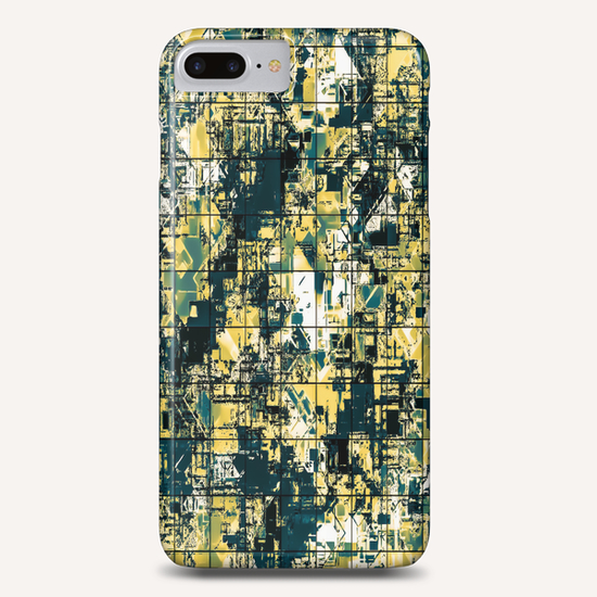 psychedelic geometric square pattern abstract background in green and yellow Phone Case by Timmy333