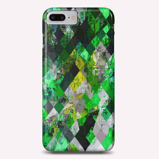 vintage psychedelic geometric square pixel pattern abstract in green and yellow Phone Case by Timmy333