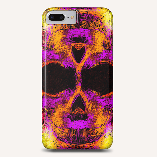 psychedelic angry skull portrait in pink orange yellow Phone Case by Timmy333