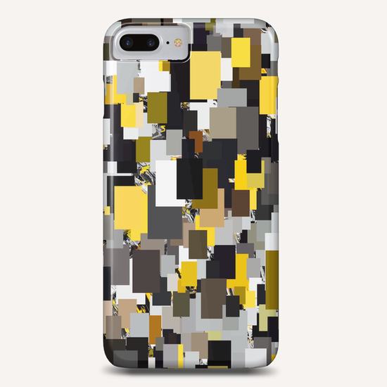 vintage psychedelic geometric square pixel pattern abstract in yellow brown and black Phone Case by Timmy333