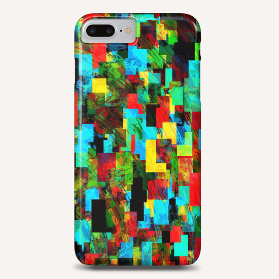 psychedelic geometric square pixel pattern abstract in red blue green yellow Phone Case by Timmy333