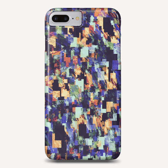 vintage psychedelic geometric square pixel pattern abstract in blue purple brown Phone Case by Timmy333