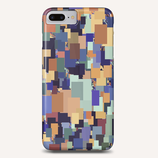 vintage geometric square pixel pattern abstract in brown blue purple Phone Case by Timmy333