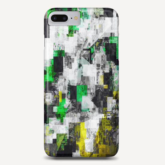 vintage psychedelic geometric square pixel pattern abstract in green yellow black Phone Case by Timmy333