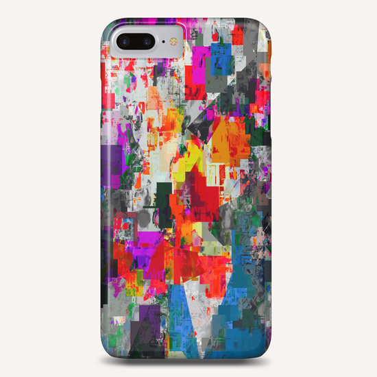 vintage psychedelic geometric square pixel pattern abstract in orange red pink green blue Phone Case by Timmy333