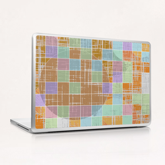 geometric square and circle pattern abstract in orange blue pink Laptop & iPad Skin by Timmy333