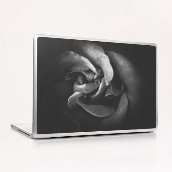 blooming rose texture abstract in black and white Laptop & iPad Skin by Timmy333