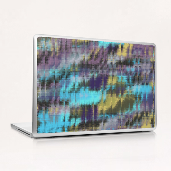 psychedelic geometric abstract pattern in blue yellow purple Laptop & iPad Skin by Timmy333