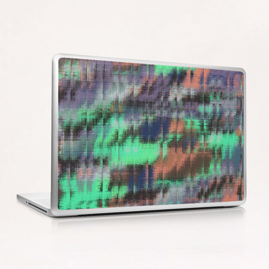 psychedelic geometric abstract pattern in green purple pink Laptop & iPad Skin by Timmy333