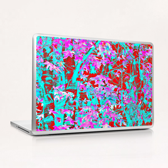 pink maple tree leaf with blue and red abstract background Laptop & iPad Skin by Timmy333