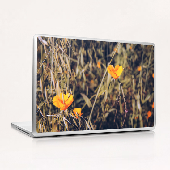 yellow poppy flowers with green leaves texture background Laptop & iPad Skin by Timmy333