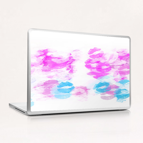 kisses lipstick pattern abstract background in pink and blue Laptop & iPad Skin by Timmy333