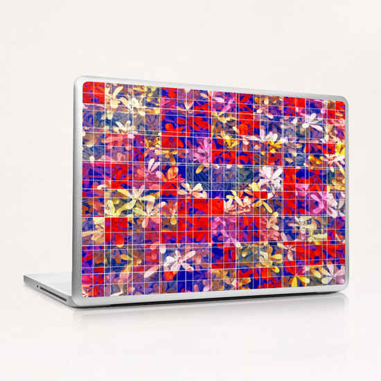 blooming flower with square pattern abstract in red and blue Laptop & iPad Skin by Timmy333