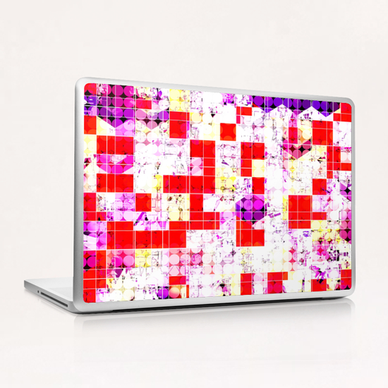 geometric circle and square pattern abstract in red pink yellow Laptop & iPad Skin by Timmy333