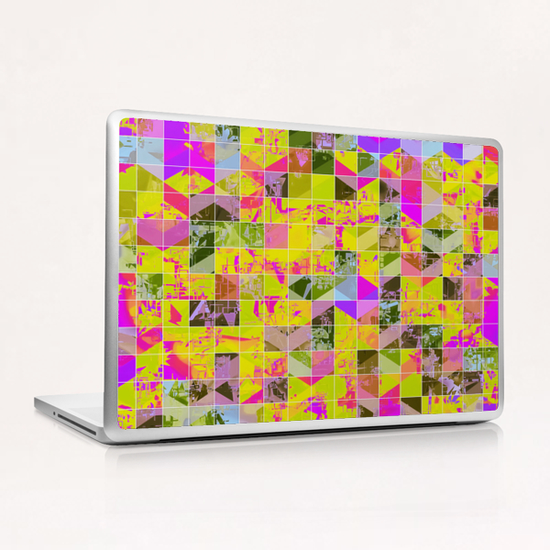 geometric square pattern abstract in yellow green pink Laptop & iPad Skin by Timmy333