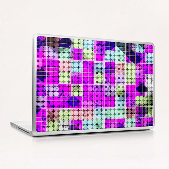 geometric square and circle pattern abstract in pink blue Laptop & iPad Skin by Timmy333