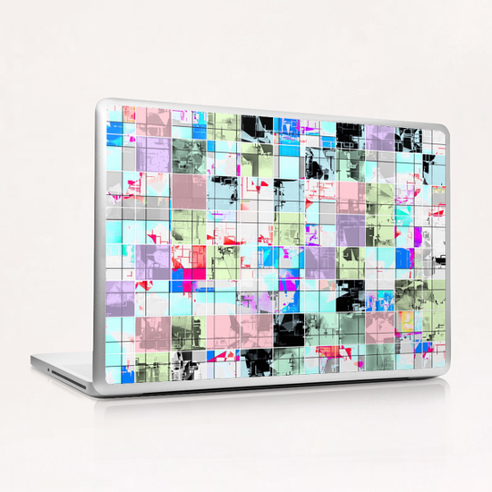 geometric square pattern abstract in blue and pink Laptop & iPad Skin by Timmy333