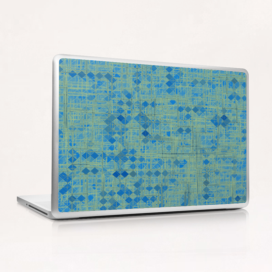 geometric square pixel pattern abstract in blue Laptop & iPad Skin by Timmy333