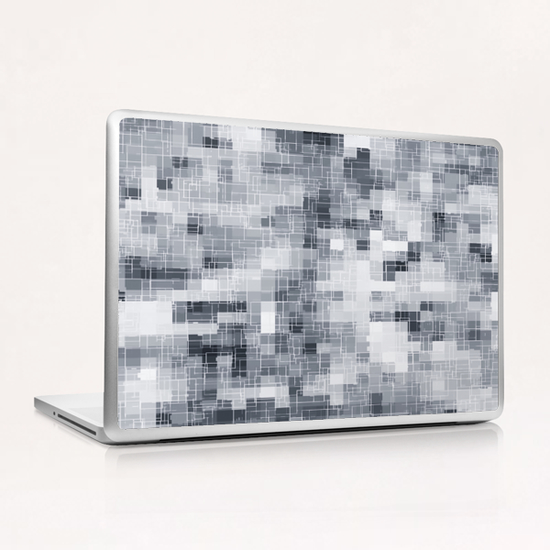 geometric square pixel pattern abstract in black and white Laptop & iPad Skin by Timmy333
