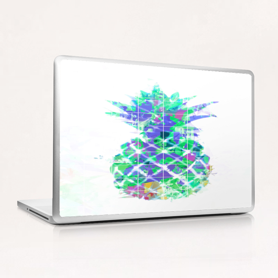 pineapple in green blue yellow with geometric triangle pattern abstract Laptop & iPad Skin by Timmy333