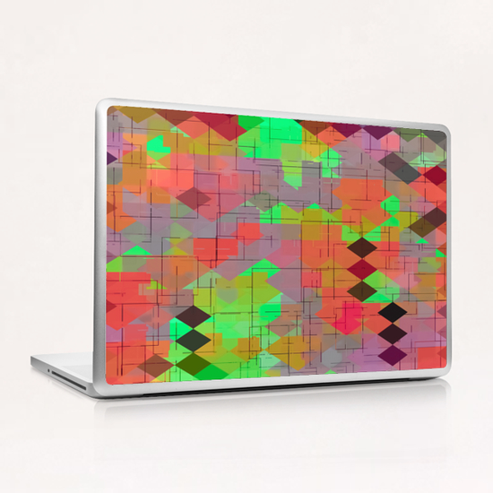 geometric square pixel pattern abstract in green orange red Laptop & iPad Skin by Timmy333